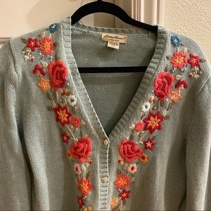 Eddie Bauer  cotton knit embroidered cardigan